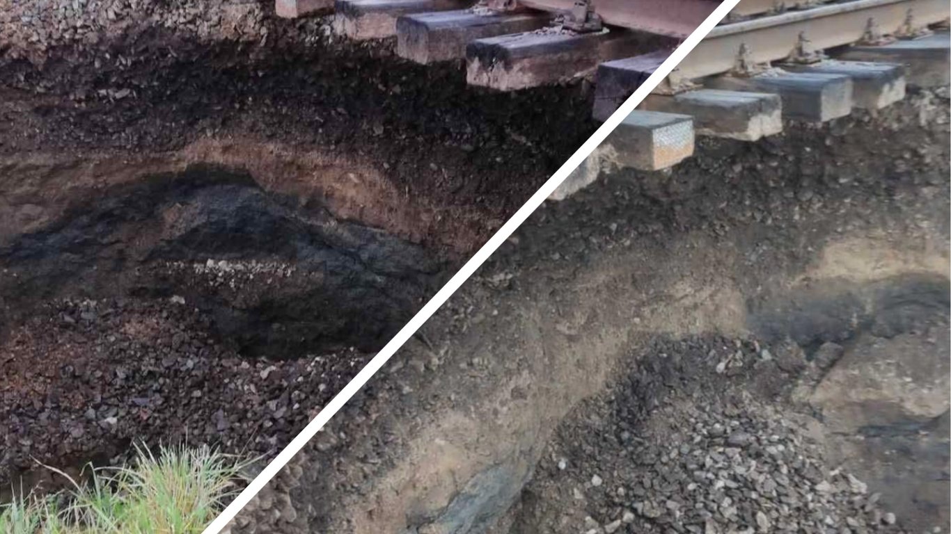 У Чернівецькій області колія у небезпечному стані - під нею стався обвал ґрунту. Фото