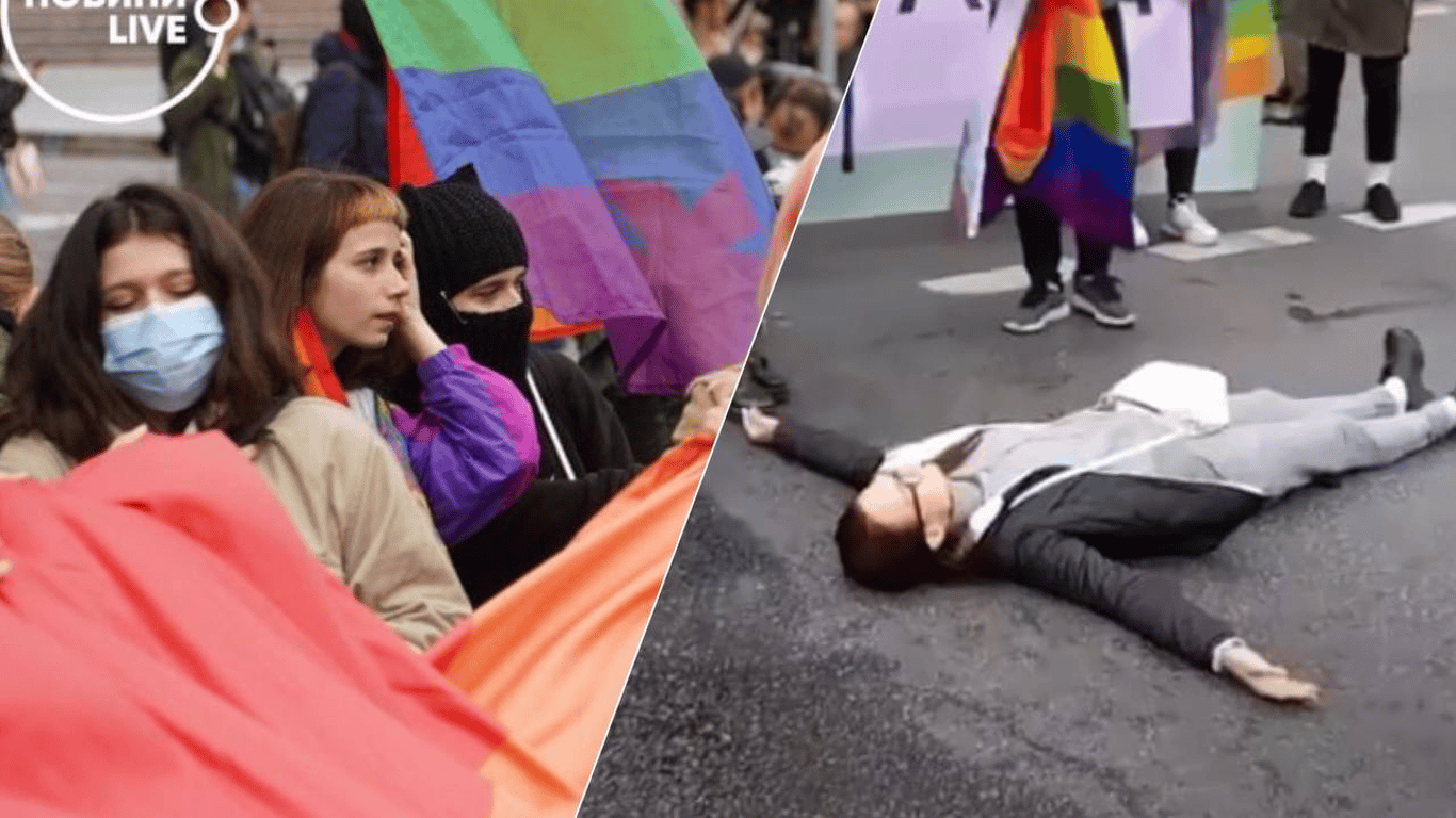 Одеситка у Києві лягла перед колоною ЛГБТ-прайду і почала давати інтерв'ю