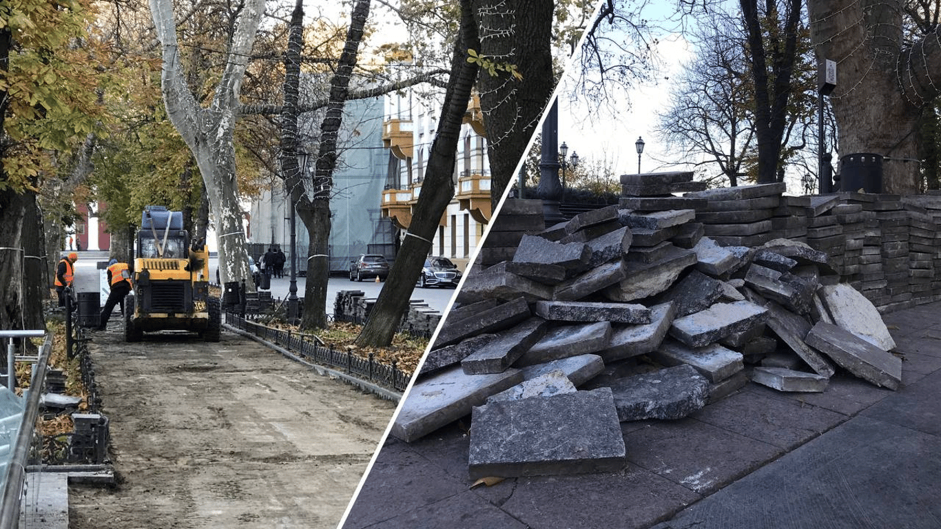 В Одессе продолжают менять покрытие на Приморском бульваре - фото