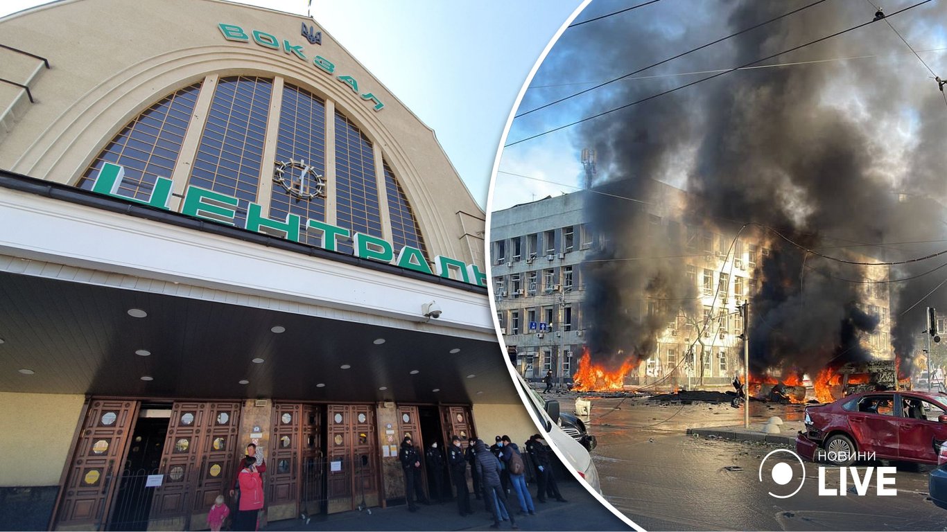 В результате ракетных обстрелов в Киеве повреждено здание железнодорожного вокзала