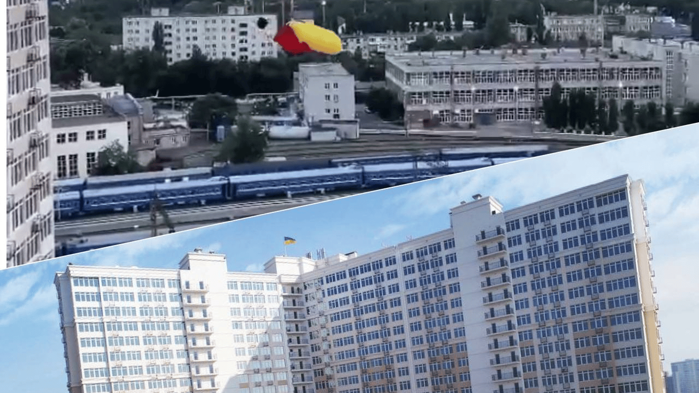 В центре Одессы с 24-го этажа прыгнул парашютист - видео