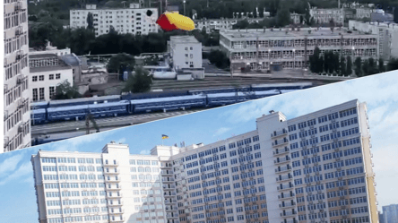 У центрі Одеси з 24-го поверху стрибнув парашутист. Відео - 285x160