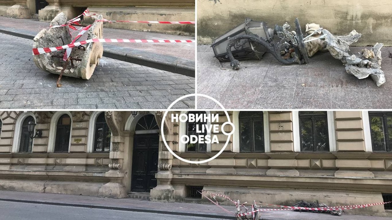 В цетре Одессы на тротуар упал огромный кусок фасада