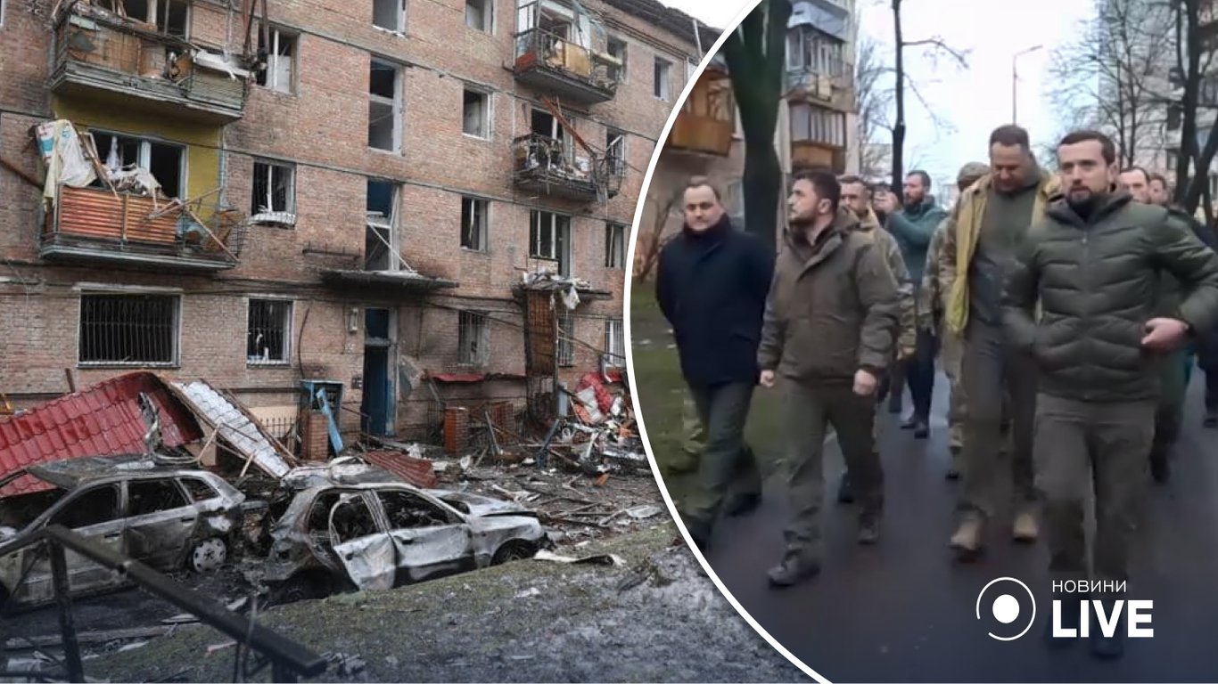 Зеленський відвідав Вишгород, де в житловий будинок влучила ракета окупантів